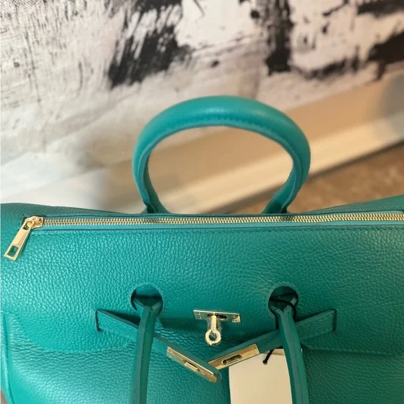 MadBag BIRKIMAD 40 Structured Italian Leather Tote – Teal NWT - Picture 8 of 14